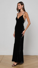Load image into Gallery viewer, Saint Velvet Beaded Strap Gown Black