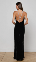 Load image into Gallery viewer, Saint Velvet Beaded Strap Gown Black