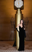 Load image into Gallery viewer, Saint Velvet Beaded Strap Gown Black
