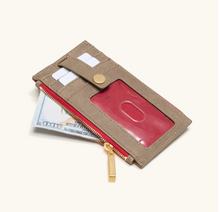 Load image into Gallery viewer, 210 West Wallet Pewter Brushed Gold Red Zip