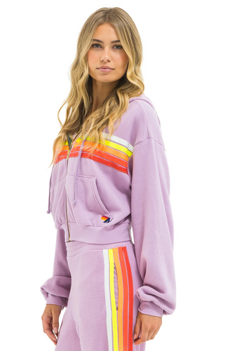 5  Stripe Cropped Zip Hoodie Mauve
