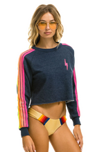 Load image into Gallery viewer, Bolt Crop Crew Sweatshirt Navy Neon Stripe