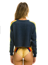 Load image into Gallery viewer, Bolt Crop Crew Sweatshirt Navy Neon Stripe