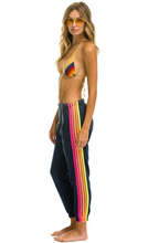 Load image into Gallery viewer, 5 Stripe Sweatpant Heather Navy/Neon