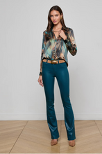 Load image into Gallery viewer, Tyler Silk Blouse Teal Multi Mixed Feathers