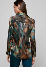 Load image into Gallery viewer, Tyler Silk Blouse Teal Multi Mixed Feathers
