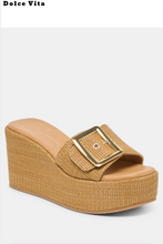 Load image into Gallery viewer, Jilian Wedges Raffia Mocha
