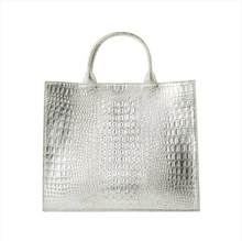 Load image into Gallery viewer, Adele Large Metallic Silver Croc