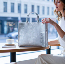 Load image into Gallery viewer, Adele Large Metallic Silver Croc