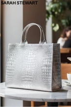 Load image into Gallery viewer, Adele Large Metallic Silver Croc