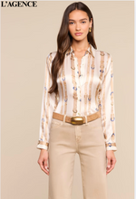 Load image into Gallery viewer, Tyler Silk Stripe Belt Print Blouse Ecru