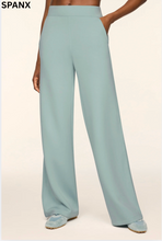 Load image into Gallery viewer, Spanx wide leg high-rise pants in pale mint blue with pintuck detailing and side pockets