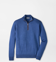 Load image into Gallery viewer, Peter Millar crown blue quarter-zip merino sweater with brown zipper detail