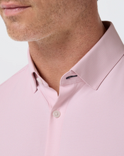 Load image into Gallery viewer, Man wearing a slim-fit button-up dress shirt with subtle plaid texture and spread collar
