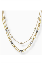Load image into Gallery viewer, Layered chain necklace featuring paperclip links, crystal embellishments, and mixed metal accents