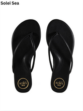 Load image into Gallery viewer, Solei Sea Vivie flip flops with slim thong straps and gold branded insole