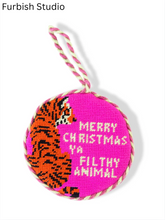 Load image into Gallery viewer, Needlepoint Christmas ornament featuring a tiger and 'Merry Christmas Ya Filthy Animal' text