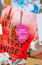 Load image into Gallery viewer, Needlepoint Christmas ornament featuring a tiger and 'Merry Christmas Ya Filthy Animal' text
