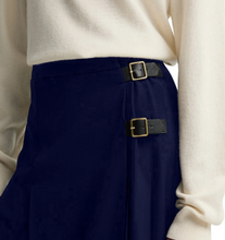Load image into Gallery viewer, Barbour Delilah midi skirt featuring double leather buckle detail at the side waist