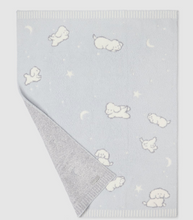 Load image into Gallery viewer, Soft cozy baby blanket featuring whimsical floating puppies, stars, and crescent moons pattern