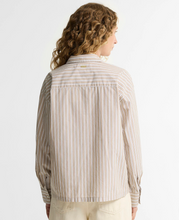 Load image into Gallery viewer, Barbour Fawne Shirt in Trench Stripe, rear view showing relaxed fit and striped pattern