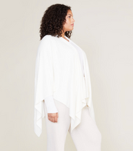 Load image into Gallery viewer, Woman wearing a flowing draped open-front wrap cardigan with cascading hem and long sleeves