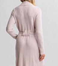 Load image into Gallery viewer, Woman wearing a long ribbed belted robe with long sleeves, shown from behind