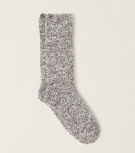 Load image into Gallery viewer, Barefoot Dreams fuzzy heathered knit crew socks with small logo tag at cuff