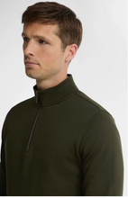 Load image into Gallery viewer, Barbour men's olive green quarter-zip pullover with funnel neck and long sleeves