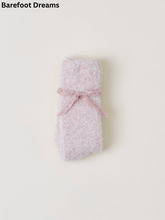 Load image into Gallery viewer, Soft fluffy heathered knit socks rolled and tied with a branded satin ribbon