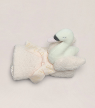 Load image into Gallery viewer, Soft plush swan lovey security blanket with embroidered details, ideal for babies