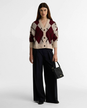 Load image into Gallery viewer, Barbour Harleigh Argyle Cardigan with V-neck and button front, styled with wide-leg trousers