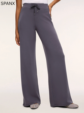 Load image into Gallery viewer, Spanx wide leg pants in dark slate gray with high rise drawstring waist