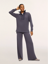 Load image into Gallery viewer, Spanx Wide Leg Pant in Dark Slate, worn with matching quarter-zip pullover