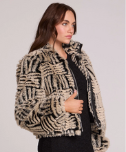 Load image into Gallery viewer, Chaser grey wolf faux fur zip-up bomber jacket with black pattern