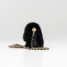 Load image into Gallery viewer, Luxurious mink fur mini clutch bag with gold chain shoulder strap and clasp closure