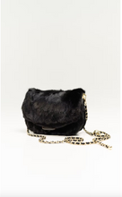 Load image into Gallery viewer, Luxurious mink fur mini crossbody handbag with gold chain strap and toggle closure