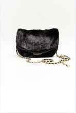 Load image into Gallery viewer, Luxurious fur mini crossbody handbag with gold chain strap and toggle closure