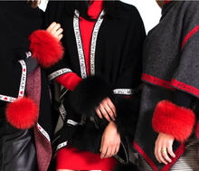 Load image into Gallery viewer, Elegant capes with fox fur cuffs and 'Faith Hope Love' ribbon trim detailing