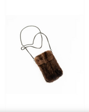 Load image into Gallery viewer, Mahogany mink fur phone case bag with silver box chain crossbody strap