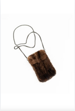 Load image into Gallery viewer, Mahogany mink fur mini crossbody phone bag with silver chain strap