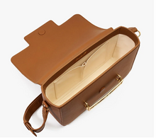 Load image into Gallery viewer, Brackish Oxford Handbag in tan leather, open top view showing cream interior