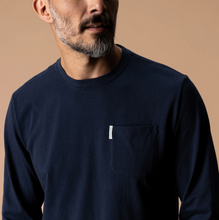 Load image into Gallery viewer, Man wearing a long sleeve crew neck pocket t-shirt by Duck Head