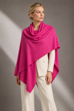 Load image into Gallery viewer, Wide hot pink cashmere travel scarf draped over shoulders on female model