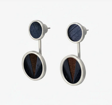 Load image into Gallery viewer, Brackish Lauren Bezel Silver Earrings featuring double circular discs with feather inlay details