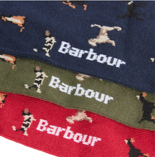 Load image into Gallery viewer, Barbour Dog Sock Gift Set in navy, olive, and red with dog patterns