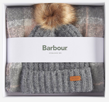Load image into Gallery viewer, Barbour Saltburn Beanie &amp; Scarf Set Grey Rose