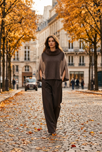 Load image into Gallery viewer, Abstract Knit Poncho Fox Collar Brown