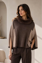 Load image into Gallery viewer, Abstract Knit Poncho Fox Collar Brown