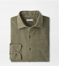 Load image into Gallery viewer, Peter Millar Aspen Corduroy Sport Shirt folded flat, showing collar, buttons, and cuff detail
